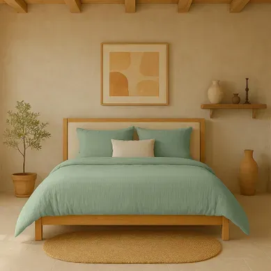Housse De Couette 240x260 Cm Gaze De Coton Lavé Vert Givrée Housse De Couette 240x260 Cm Gaze De Coton Lavé Vert Givrée