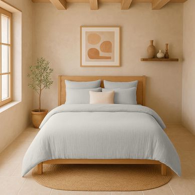 Housse De Couette 240x260 Cm Gaze De Coton Lavé Gris Glacier Housse De Couette 240x260 Cm Gaze De Coton Lavé Gris Glacier
