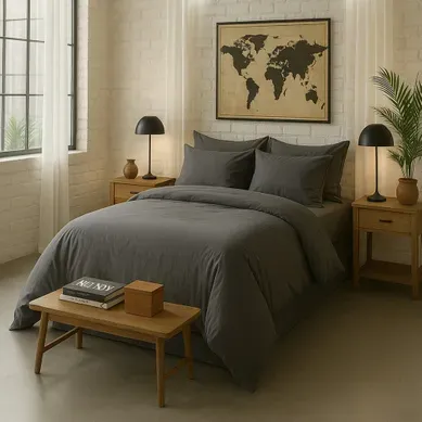 Taie D'oreiller 65x65 Cm Percale De Coton Lavé Gris Magnet Taie D'oreiller 65x65 Cm Percale De Coton Lavé Gris Magnet