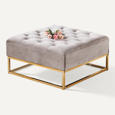Table Basse Pouf Velours Moka 80x80 Cm - Capitonne Table Basse Pouf Velours Moka 80x80 Cm - Capitonne