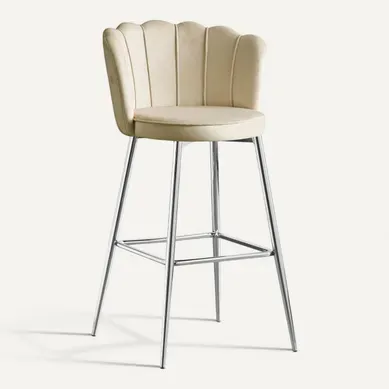 Lot 2 Tabourets De Bar Nymphea Velours Beige Pieds Chrome