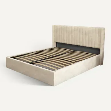 Lit Coffre 160x200 – Velours Beige - Sommier Inclus Lit Coffre 160x200 – Velours Beige - Sommier Inclus