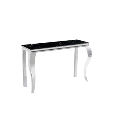 Console Métal Chrome Plateau Verre Trempé Effet Marbre Noir 120cm Baroque Console Métal Chrome Plateau Verre Trempé Effet Marbre Noir 120cm Baroque