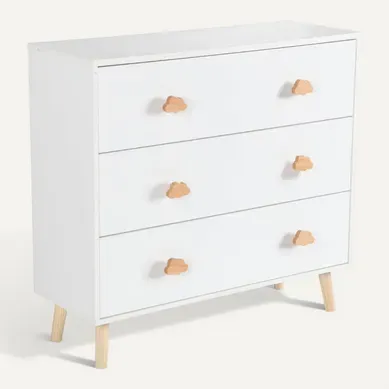 Commode Enfant. Décor Bois. Blanc. 3 Tiroirs. Pieds Et Poignées Nuage En Pin Commode Enfant. Décor Bois. Blanc. 3 Tiroirs. Pieds Et Poignées Nuage En Pin