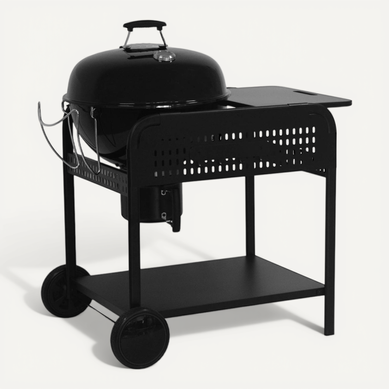 Barbecue Rond Charbon De Bois Acier émaillé D.53cm. Grill Noir Avec Chariot - Maurice Barbecue Rond Charbon De Bois Acier émaillé D.53cm. Grill Noir Avec Chariot - Maurice