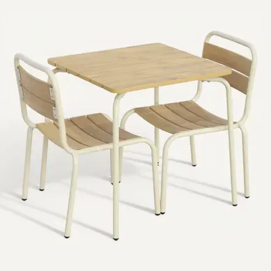Table De Jardin Enfant Acier Et Décor Bois + 2 Assises Beige - Suzie Table De Jardin Enfant Acier Et Décor Bois + 2 Assises Beige - Suzie