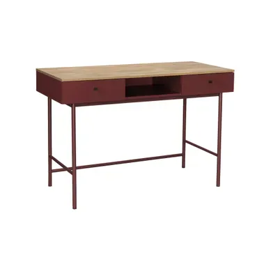 Bureau Décor Bois Et Fer 2 Tiroirs 1 Casier Bordeaux - William Bureau Décor Bois Et Fer 2 Tiroirs 1 Casier Bordeaux - William