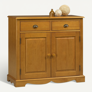 Buffet Pin Miel 2 Portes 2 Tiroirs 2 Niches Style Anglais L 101 H 90 P 42 Cm