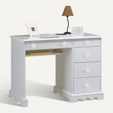 Bureau 1 Caisson 5 Tiroirs Blanc 1 Etagère Style Anglais L 100 H 74.7 P 58.3 Cm Bureau 1 Caisson 5 Tiroirs Blanc 1 Etagère Style Anglais L 100 H 74.7 P 58.3 Cm