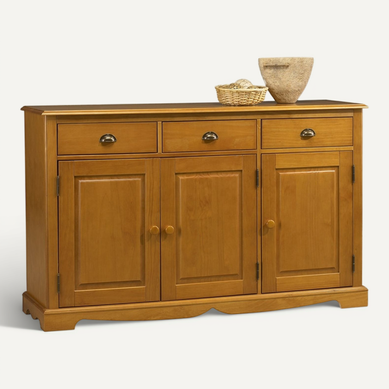 Buffet Bas 3 Portes 3 Tiroirs Pin Miel De Style Anglais L 146.6 H 89.6 P 42.5 Cm