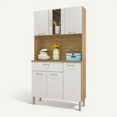 Buffet De Cuisine 6 Portes 1 Tiroir Chêne Et Blanc 5 Niches L92 H170.5 P36.3 Cm Buffet De Cuisine 6 Portes 1 Tiroir Chêne Et Blanc 5 Niches L92 H170.5 P36.3 Cm