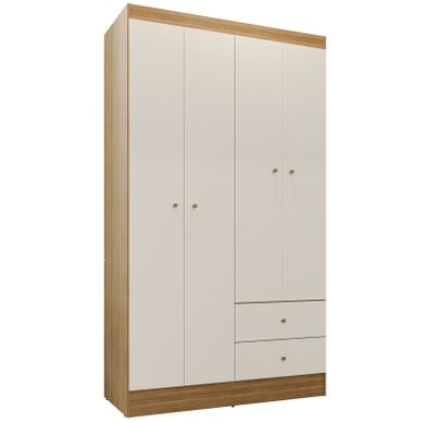Armoire Penderie 4 Portes 2 Tiroirs 5 Niches Chêne Blanc Ecru L 102.4 H 182.4 P 46.3 Cm