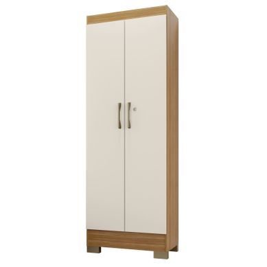 Armoire Multifonctions Chêne Et Blanc Ecru 2 Portes 5 Niches L 63 H 180 P 35 Cm