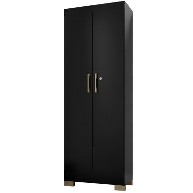 Armoire Multifonctions 2 Portes 5 Niches Noire L 63 H 180 P 35 Cm