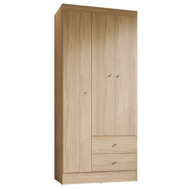 Armoire Penderie 3 Portes 2 Tiroirs 5 Niches Chêne L 81.2 H 182.4 P 46.3 Cm