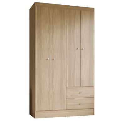 Armoire Penderie 4 Portes 2 Tiroirs 5 Niches Chêne L 102.4 H 182.4 P 46.3 Cm