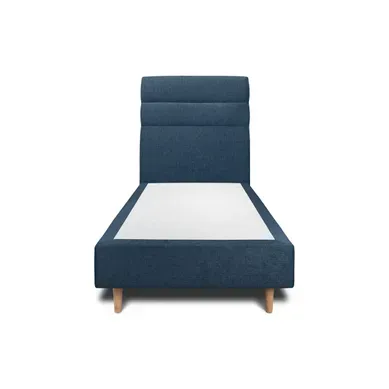 Lit 90x190cm Avec Tête De Lit Lignes Tissu Et Sommier Tapissier Bleu
