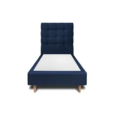 Lit 90x190cm Avec Tête De Lit Capitonnée Velours Et Sommier Tapissier Bleu