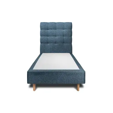 Lit 90x190cm Avec Tête De Lit Capitonnée Bouclette Et Sommier Tapissier Bleu