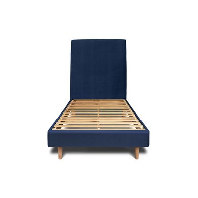 Lit 90x200cm Avec Tête De Lit Tapissier Velours Et Sommier Kit Bleu