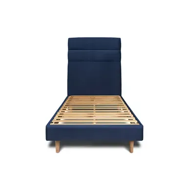 Lit 90x190cm Avec Tête De Lit Lignes Velours Et Sommier Kit Bleu