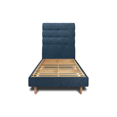 Lit 90x200cm Avec Tête De Lit Capitonnée Tissu Et Sommier Kit Bleu