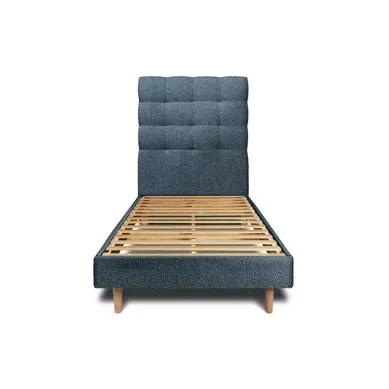 Lit 90x190cm Avec Tête De Lit Capitonnée Bouclette Et Sommier Kit Bleu