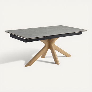 Table Extensible 180 À 260 Cm Céramique Gris Marbré Pied Croisé Bois Clair - Arizona 12 Table Extensible 180 À 260 Cm Céramique Gris Marbré Pied Croisé Bois Clair - Arizona 12