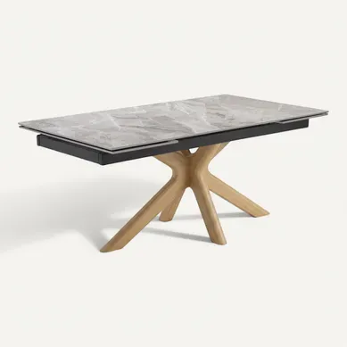 Table Extensible 180 À 260 Cm Céramique Gris Marbré Laqué Pied Croisé Bois Clair - Dakota 12 Table Extensible 180 À 260 Cm Céramique Gris Marbré Laqué Pied Croisé Bois Clair - Dakota 12