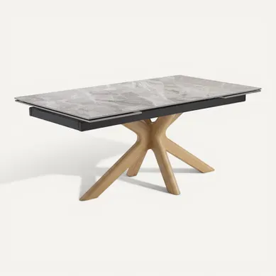 Table Extensible 160 À 240 Cm Céramique Gris Marbré Laqué Pied Croisé Bois Clair - Dakota 12 Table Extensible 160 À 240 Cm Céramique Gris Marbré Laqué Pied Croisé Bois Clair - Dakota 12