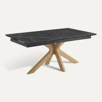 Table Extensible 160 À 240 Cm Céramique Noir Marbré Pied Croisé Bois Clair - Indiana 12 Table Extensible 160 À 240 Cm Céramique Noir Marbré Pied Croisé Bois Clair - Indiana 12