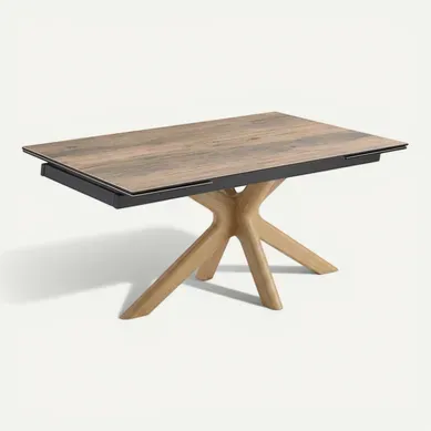 Table Extensible 180 À 260 Cm Céramique Effet Bois Pied Croisé Bois Clair - Texas 12 Table Extensible 180 À 260 Cm Céramique Effet Bois Pied Croisé Bois Clair - Texas 12