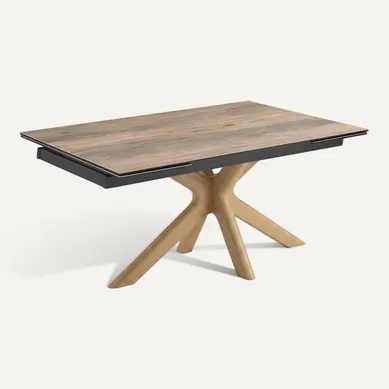 Table Extensible 160 À 240 Cm Céramique Effet Bois Pied Croisé Bois Clair - Texas 12 Table Extensible 160 À 240 Cm Céramique Effet Bois Pied Croisé Bois Clair - Texas 12