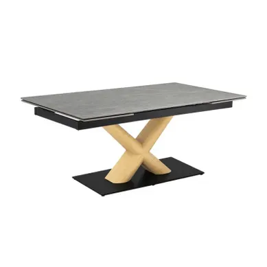 Table Extensible 180 À 260 Cm Céramique Gris Marbré Pied Central X Plaqué Bois Clair - Arizona 13 Table Extensible 180 À 260 Cm Céramique Gris Marbré Pied Central X Plaqué Bois Clair - Arizona 13