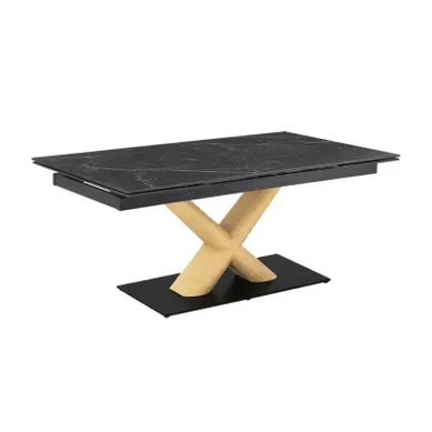 Table Extensible 160 À 240 Cm Céramique Noir Marbré Pied Central X Plaqué Bois Clair - Indiana 13 Table Extensible 160 À 240 Cm Céramique Noir Marbré Pied Central X Plaqué Bois Clair - Indiana 13