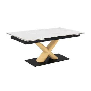 Table Extensible 180 À 260 Cm Céramique Blanc Marbré Pied Central X Plaqué Bois Clair - Nevada 13 Table Extensible 180 À 260 Cm Céramique Blanc Marbré Pied Central X Plaqué Bois Clair - Nevada 13