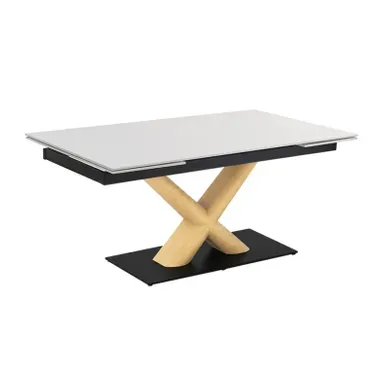 Table Extensible 180 À 260 Cm Céramique Blanc Pied Central X Plaqué Bois Clair - Oregon 13 Table Extensible 180 À 260 Cm Céramique Blanc Pied Central X Plaqué Bois Clair - Oregon 13