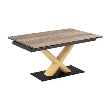 Table Extensible 160 À 240 Cm Céramique Effet Bois Pied Central X Plaqué Bois Clair - Texas 13 Table Extensible 160 À 240 Cm Céramique Effet Bois Pied Central X Plaqué Bois Clair - Texas 13