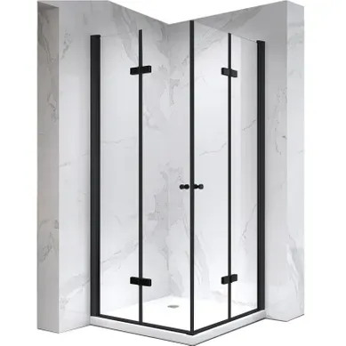 Cabine De Douche 85x85 Cm + Receveur  Eliza-black H.190 Porte Pivotante Verre 6 Mm, Noir
