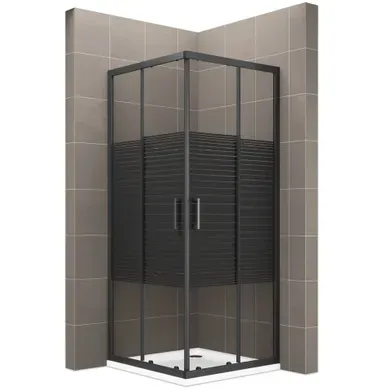 Cabine De Douche 85x95 Cm H.180 Verre Sérigraphié Ligne Noire 6mm, Portes Coulissantes Boha-line