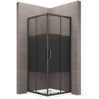 Cabine De Douche 70x100 Cm H.180 Verre Sérigraphié Ligne Noire 6mm, Portes Coulissantes Boha-line