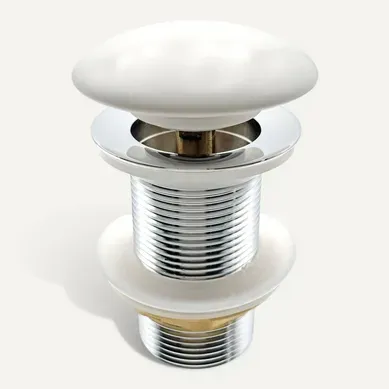 Bonde De Lavabo Pop-up Blanc Mat Raccord Standad G1 1/4" En Laiton Chromé Collection Lito
