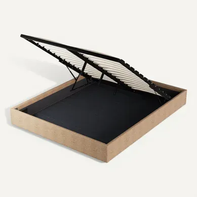 Lit Coffre 140 X 190 Cm, Sommier à Lattes En Bois, Cadre En Tissu Brun Lit Coffre 140 X 190 Cm, Sommier à Lattes En Bois, Cadre En Tissu Brun