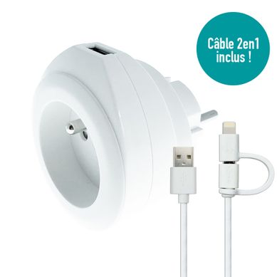 Prise Bewatt + Chargeur USB Blanc - Watt And Co