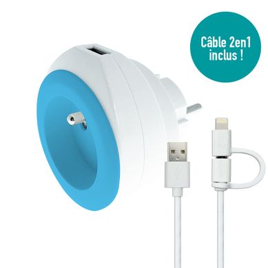 Prise Bewatt + Chargeur USB Bleu - Watt And Co
