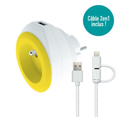 Prise Bewatt + Chargeur USB Jaune - Watt And Co