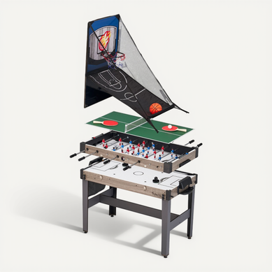 Table De Jeux 4 En 1 - Babyfoot Barres Télescopiques, Ping Pong, Hockey, Basket