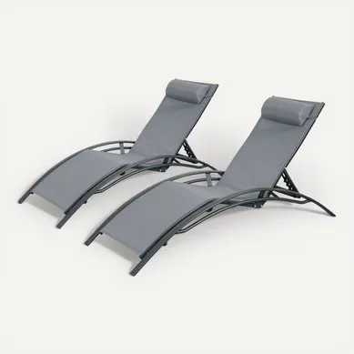 Duo De Bains De Soleil Aluminium - Louisa Anthracite - Transats Aluminium Et Textilène