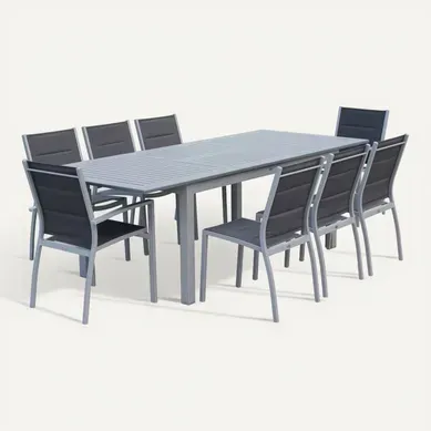 Table De Jardin Extensible Aluminium + 8 Assises - Chicago Gris - Table En Aluminium 175/245cm Avec Table De Jardin Extensible Aluminium + 8 Assises - Chicago Gris - Table En Aluminium 175/245cm Avec