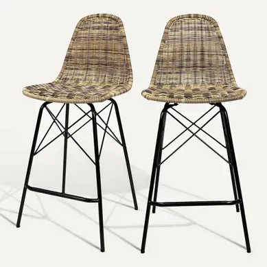 Lot De 2 Chaises De Bar De Jardin 63 Cm En Résine Tressée Marron - Tiptur Lot De 2 Chaises De Bar De Jardin 63 Cm En Résine Tressée Marron - Tiptur